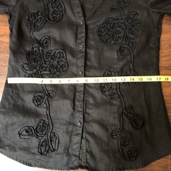 Charter Club women’s black linen blouse floral sz6 - Picture 6 of 8